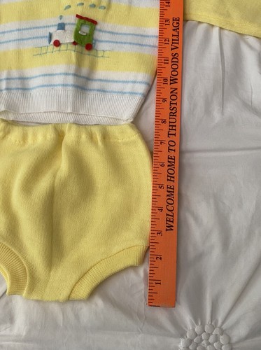 Vintage Baby Boy Cute Set Top & Bottom By Novelty Knits Yellow Train 9 M - Picture 12 of 14