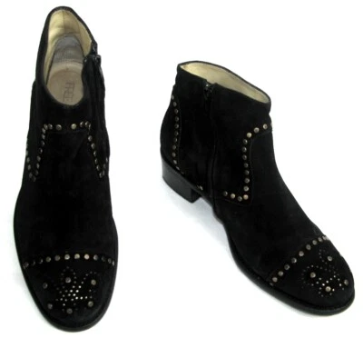 FREE LANCE Damen Schnür-Stiefeletten Nieten Leder Velours Wildleder Schwarz 38 - Bild 1 von 4