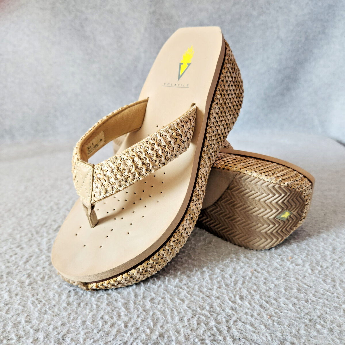 VOLATILE Island Woven Raffia Platform Wedge Sandals Thong Natural