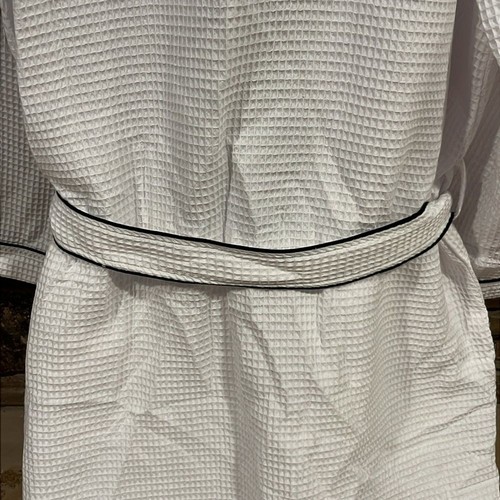 Accappatoio e Pantofole Lotus Lino Non Disturbare Bianco Maglia Waffle Misto Cotone - Foto 7 di 9