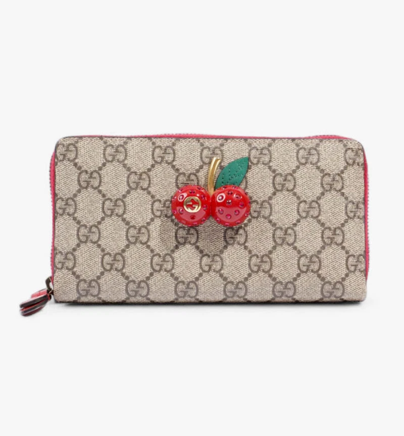 Gucci Women's Long Wallet with Cherry GG Supreme Zip Around Wallet