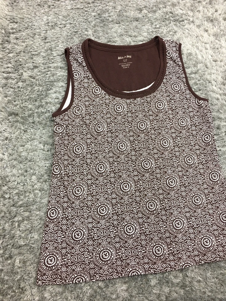 Blusa blanca sin mangas de ciervo talla pequeña marrón patrón superior  Foto 3 de 4