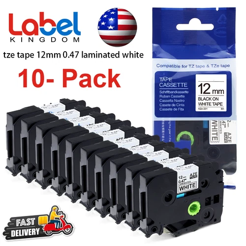 10PK For Brother P-Touch TZe-231 TZ-231 12mm White Standard Laminated Label Tape