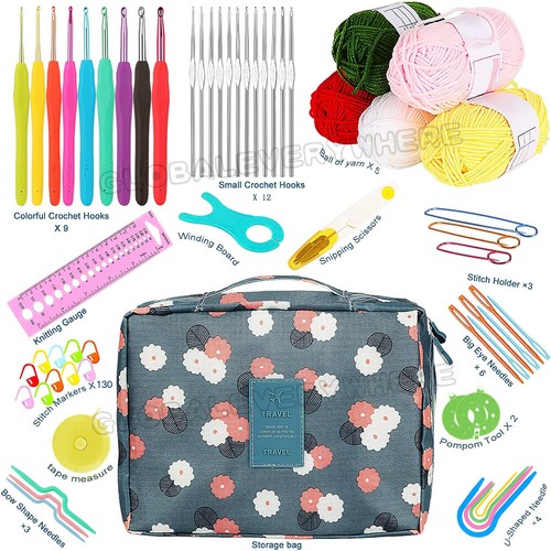 179Pcs Beginner Crochet Hooks Kit 5 Roll Yarn Knitting Needles Sewing Tools Set - Picture 2 of 10
