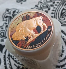 Reverse Proof Colorized Buffalo 999 1oz Copper Round.