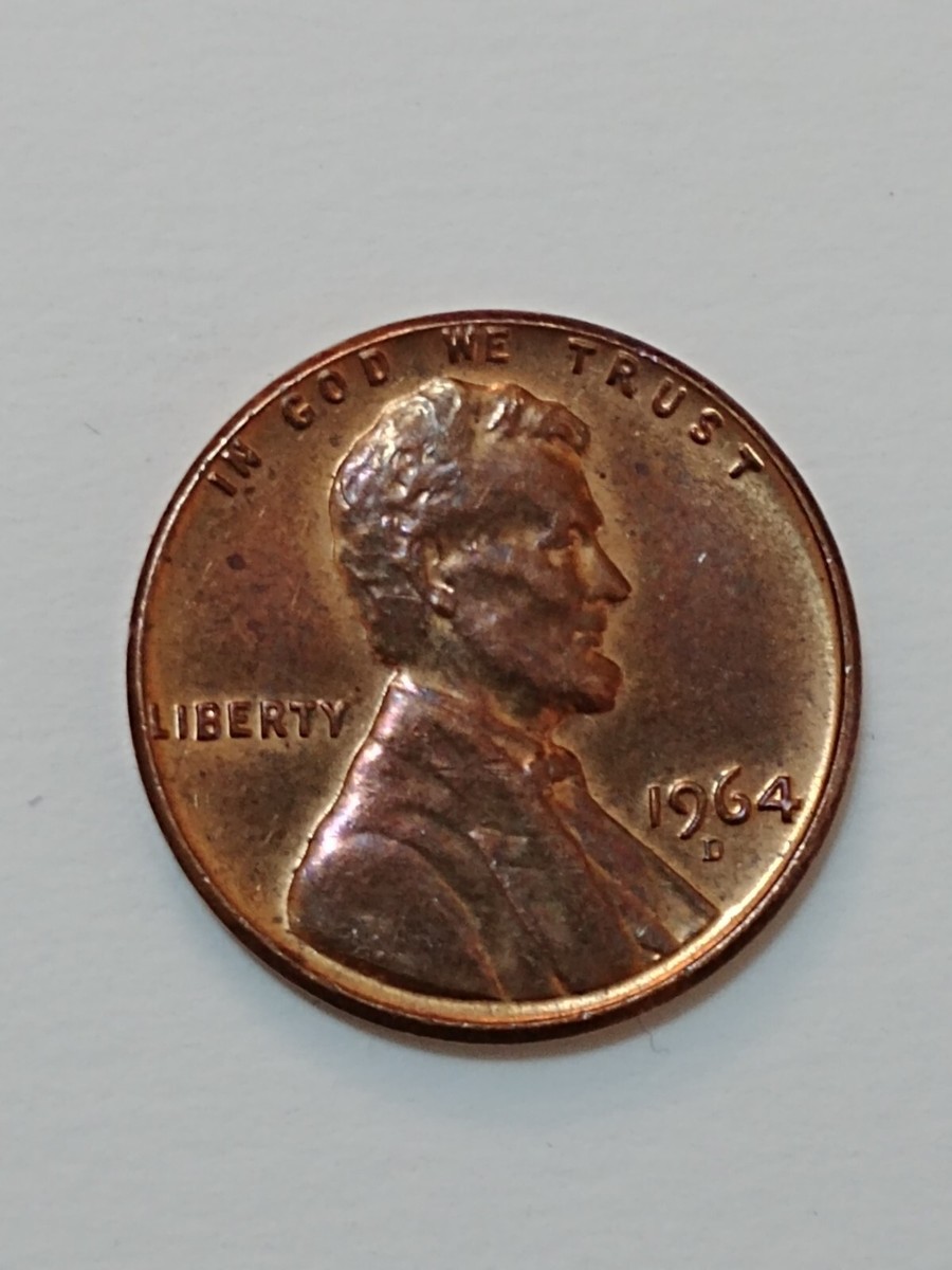 1964-D penny rare errors l on side die break on reverse and dbl