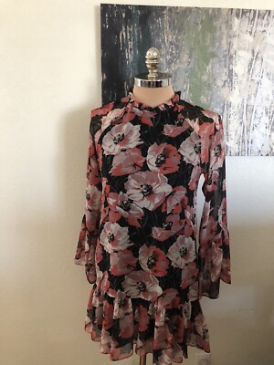 Misa Los Angeles Red/Black Ruffled Mini Dress Womens SIZE XSMALL