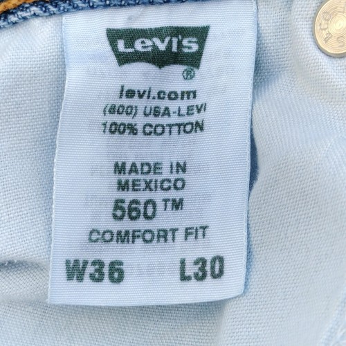 Levis 560 Mens Comfort Fit Jeans 36X30 (35x26) Blue Med Wash Tapered Distressed - Picture 10 of 11