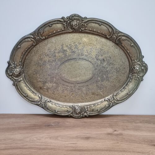Majestic Ramleigh Silver Metal Service Plateau - Engraved Floral Decor - Picture 1 of 5