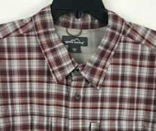 Eddie Bauer Button Shirt Men Maroon Red Gray Plaid Outdoor Fish Long Sleeve XXL