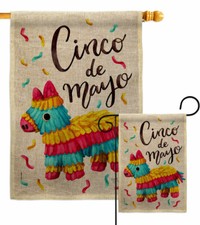 Pinata Mayo Burlap Garden Flag Summertime Cinco de Decorative Yard House Banner