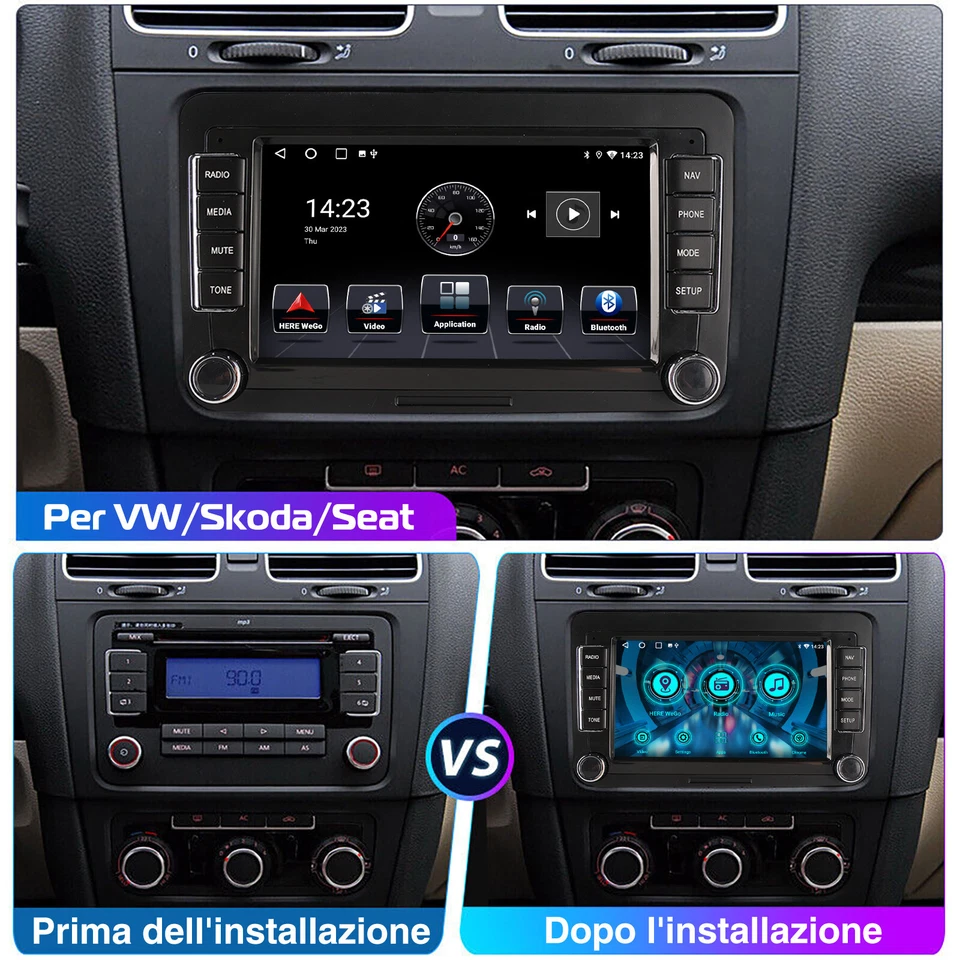Autoradio 2 DIN DAB+ Carplay Android 14 32G GPS Per VW GOLF 5 Polo Passat Tiguan - Immagine 4 di 4