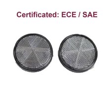 1 Pair Universal White Round Motorcycle License Plate Reflector Sticker w/ Screw