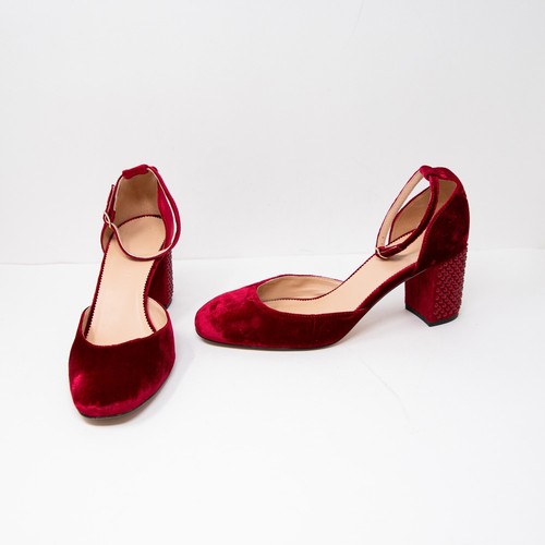 J. Crew Maisie Crystal Jewel Embellished Studded Velvet Velour Ankle Strap Heels - 第 1/4 張圖片