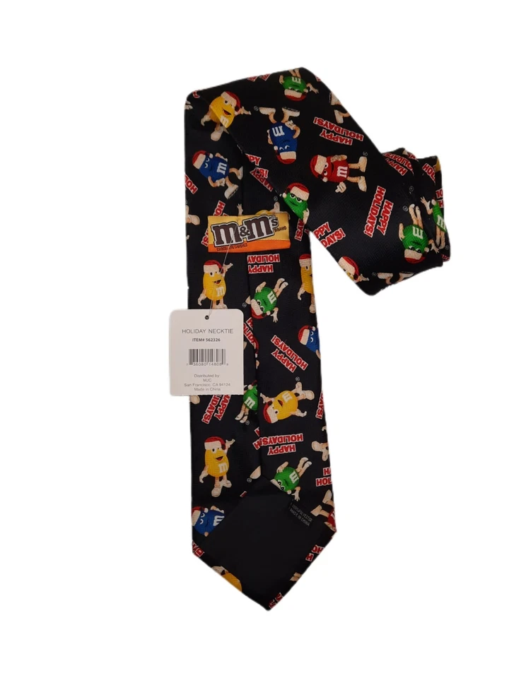 Corbata M&M Para Hombre Novedad Felices Fiestas Chocolate Caramelos Con Sombreros de Papá Noel Foto 3 de 3