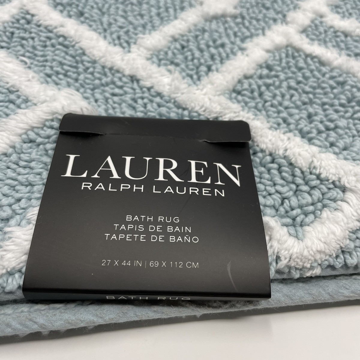 RALPH LAUREN Bath Rug Anti Slip Geometric Seafoam/White