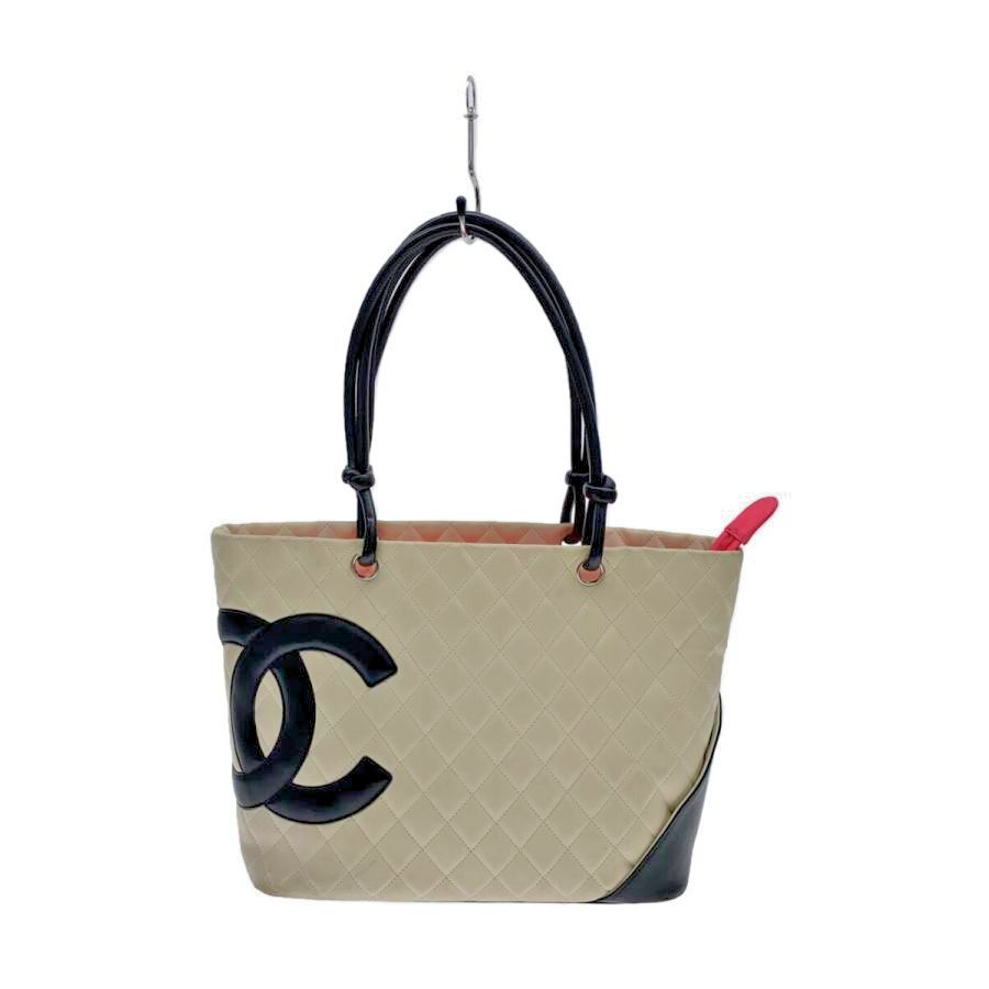 CHANEL Cambon Large Tote in Soft Calfskin White Pink Black Coco Mark A25169