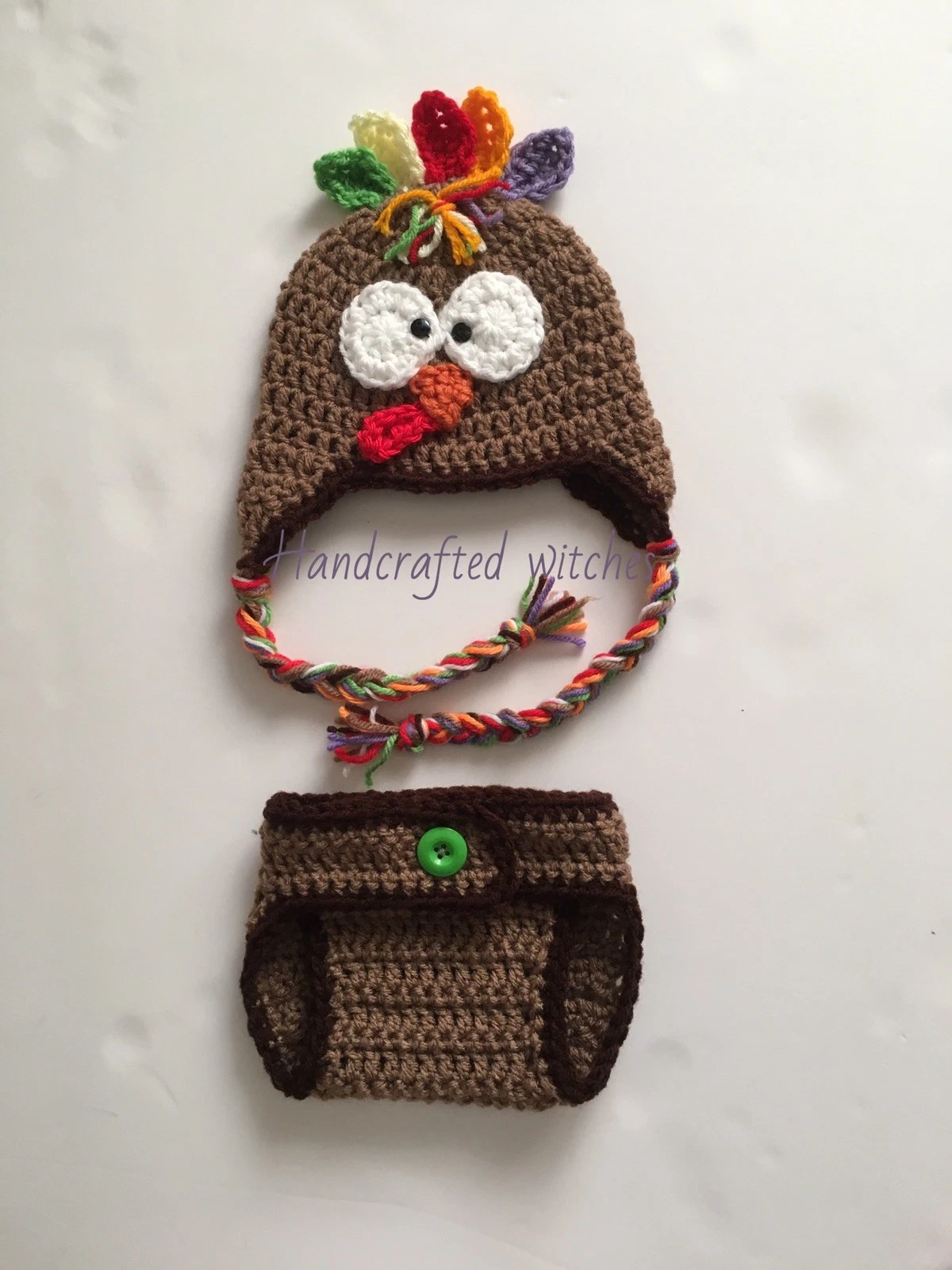 Crochet Newborn Turkey Outfit, handmade baby Costume, newborn turkey photo prop