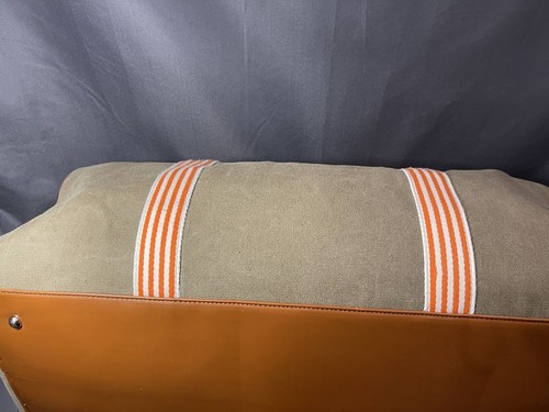ADRIENNE VITTADINI Tan/Beige Canvas Duffle Bag Trim Orange strip Carry On - Picture 11 of 23