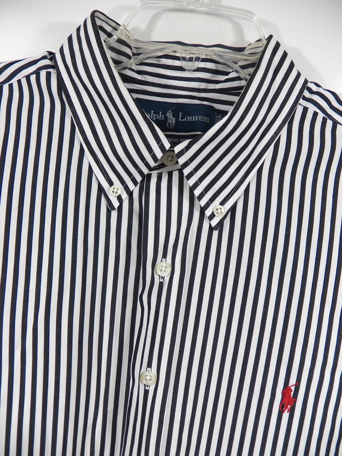 CAMICIA SPORTIVA CASUAL RALPH LAUREN DA UOMO XXL NERA A RIGHE BIANCO COTONE LOGO PONY ROSSO