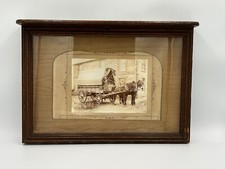 1800's Antique Photograph of Wine Merchant, Dray Work Horse & Cart, Ledged Frame