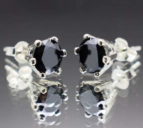 Certified 4 .00 Ct Black Solitaire Studs Round Cut Diamond Stud Earrings - Picture 2 of 5