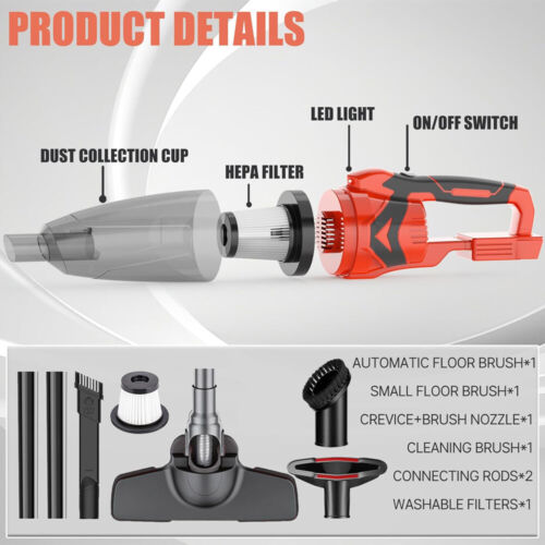Handheld Vacuum for Milwaukee 18V Battery Cordless Car Vacuum Cleaner 10KPa LED - Picture 10 of 14