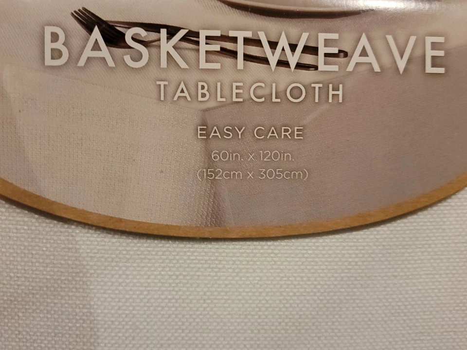 Carina Basketweave Easy Care Tablecloth 60 Inch x 120 Inch Oblong and Oval White - Image 3 of 4
