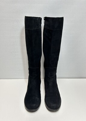 Stuart Weitzman Black Suede Knee High Boots Zip Low Heel Women s 5 M