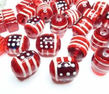 America Flag Beads Red Clear Patriotic Glass Beads Mix Color Size 50 pcs