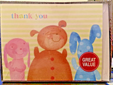 Hallmark Pink Bunny-Brown Bear-Blue Puppy Thank You Cards w/ Envelopes Box of 20