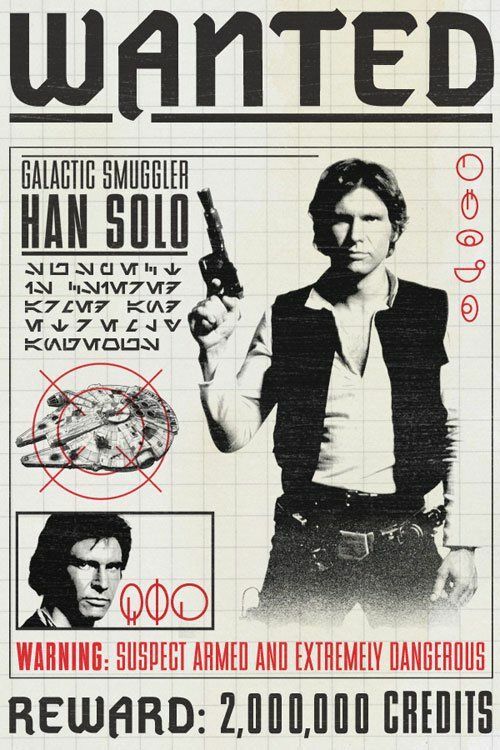 Tableau Star Wars Wanted Han Solo toile decoration interieure 50x70 cm