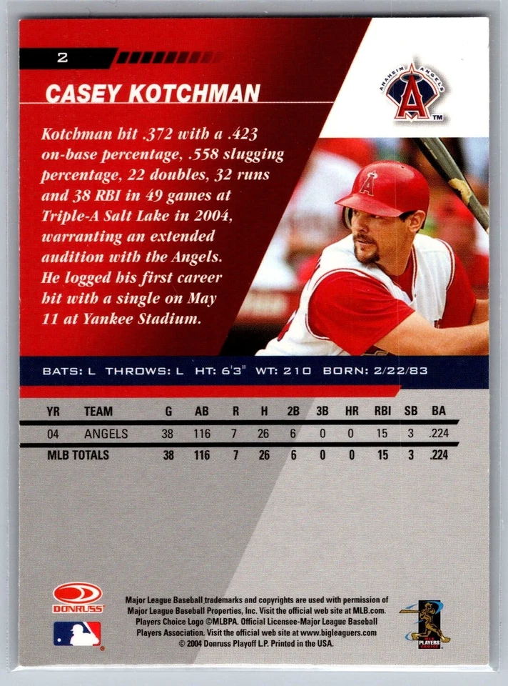 2005 Leaf #2 Casey Kotchman Anaheim Angels MLB Baseball Card - Image 2 of 2