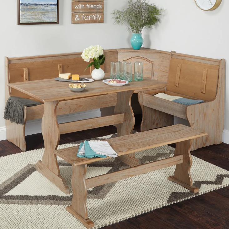 pc Brown Wood Top Breakfast Nook Dining Set Corner Booth