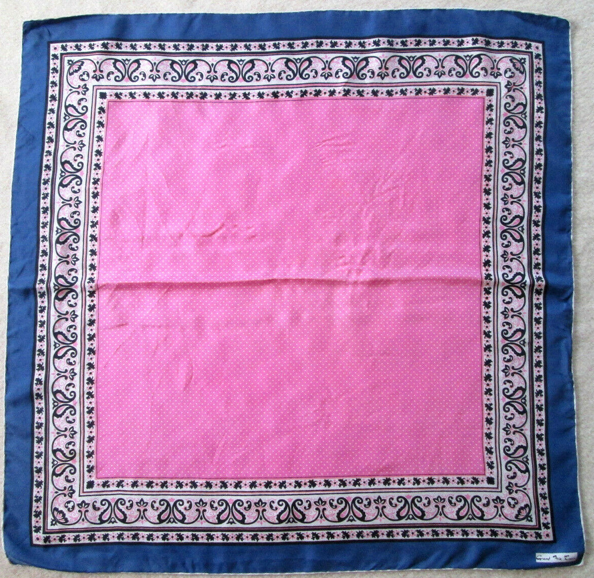 Foulard Vintage En Soie 100% - Vert - 77x77 Cm - Occasion En Bon état