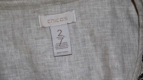 Chico's Sz 2 L Gray Linen SNAKE Reptile Trim Jacket 3/4 Jacket Art-to-Wear - Picture 9 of 9
