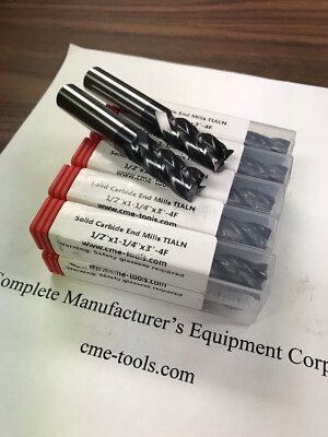 10pcs 1/2''x1-1/4x3 Solid Carbide End Mills Tialn Coated,4flt,center-cutting-new