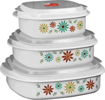   6-pc Corelle HAPPY DAYS Microwave COOKWARE Set w/Adjustable STEAMER LIDS