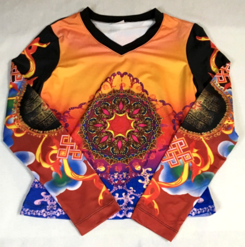VTG Love Amour Womens Top Sz M Indian God Print Colorful Long Sleeve Boho NWT