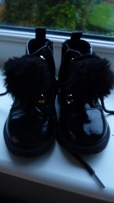 Matalan boot collection kids 5 black patent with pom pom details