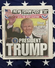 Donald Trump First Presidential Election Win! New York Post 11/9/2016 Newspaper