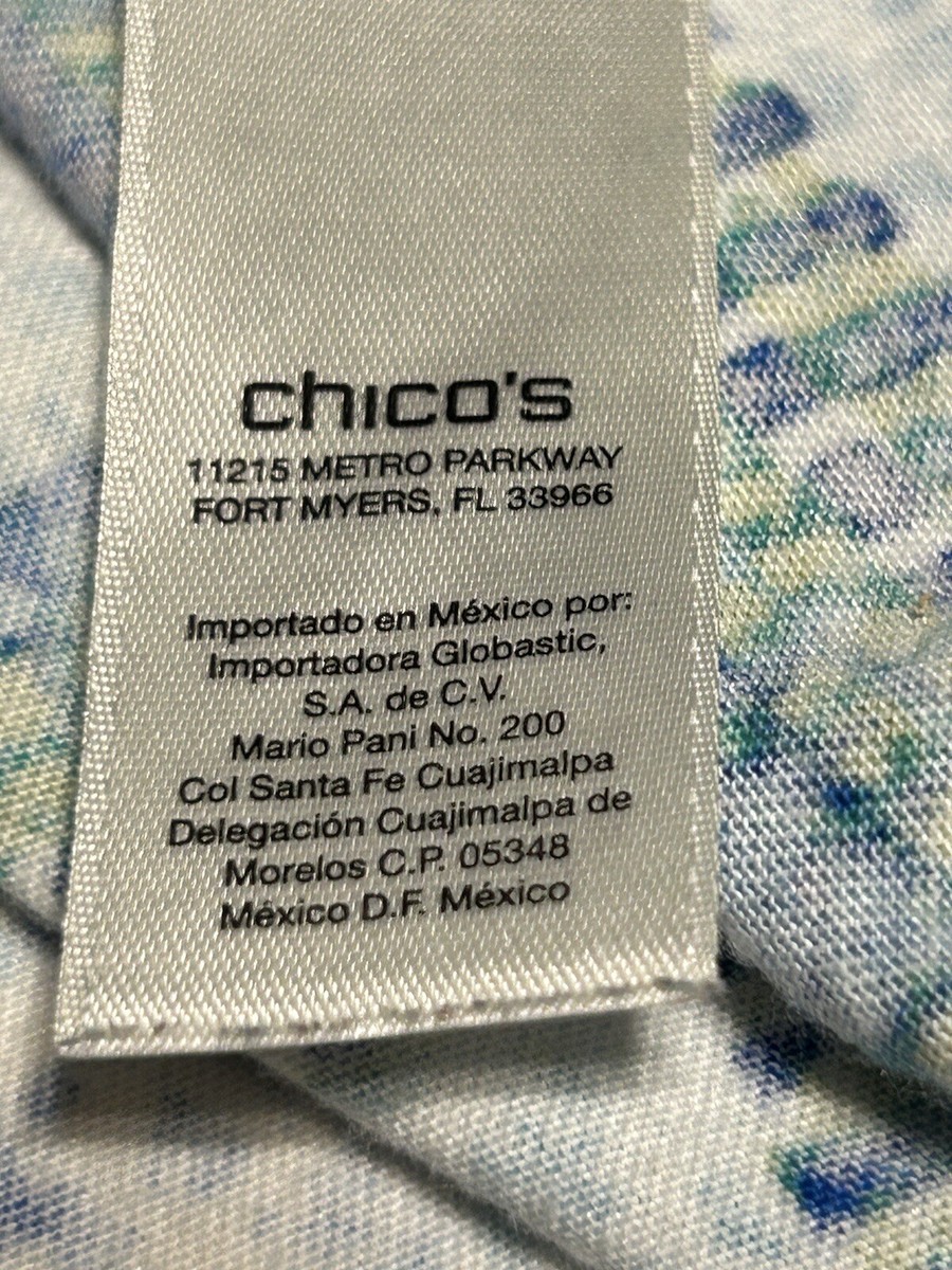 CHICO'S Sz 0 (SMALL) Chevron 3/4 Sleeve Knit Top Aqua Blue Green