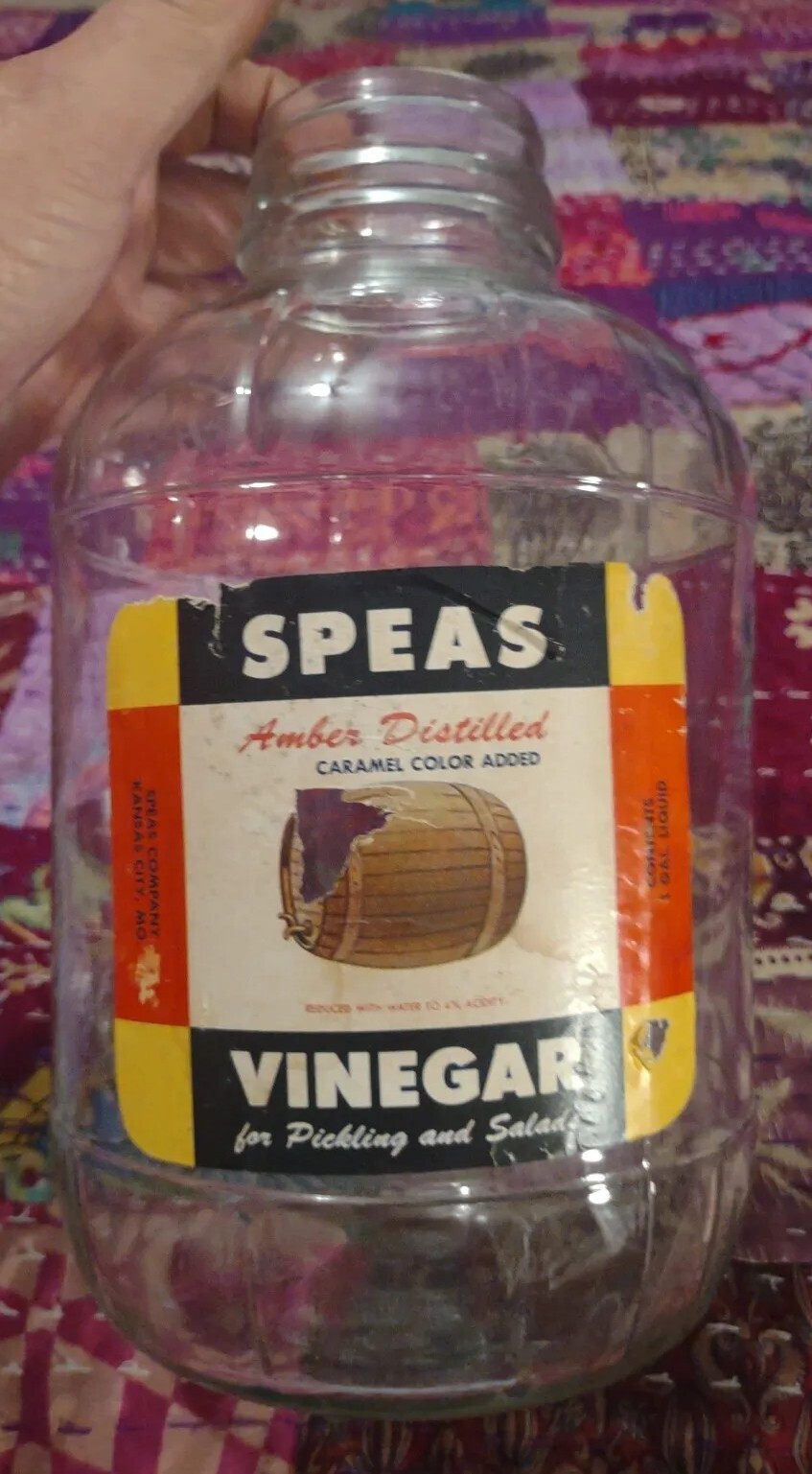 Vintage Speas Vinegar Bottle Jar Jug One Gallon Collectible with Paper