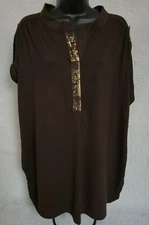 ANA A New Approach Womens Shirt Top Blouse Size 3X Hot Fudge Brown