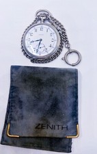 Zenith 47mm Pocket Watch Mechanical Wind With Chain Pouch Working