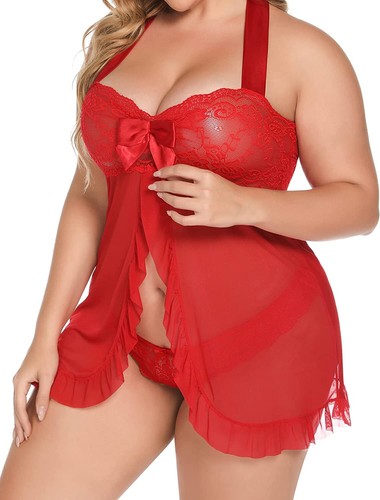 Sexy Damen-Dessous Spitzenkleid Unterwäsche Babydoll Nachtwäsche G-String in Übergröße - Bild 88 von 261