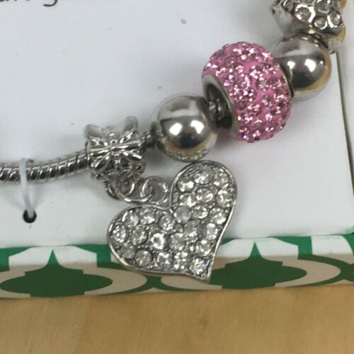 Dazzling Designs Multi Bead Silver Plated Bracelet pink flowers heart - Picture 3 of 5