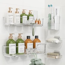 Adhesive Shower Caddy for bathroom Bath Shelves No Drilling for 5 Pack Clear