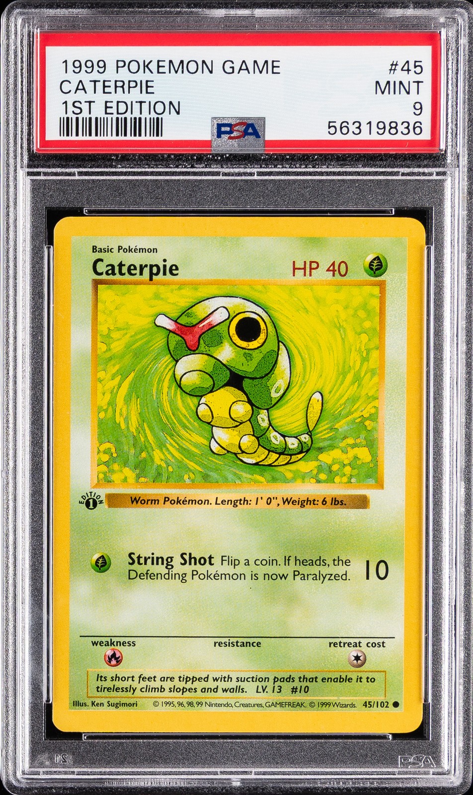 1999 POKEMON GAME 1ST EDITION #45 CATERPIE PSA 9