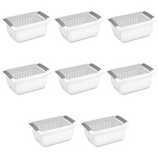 Small Stacking Basket Open Plastic Bin Space Saving Organizers White 8 ct